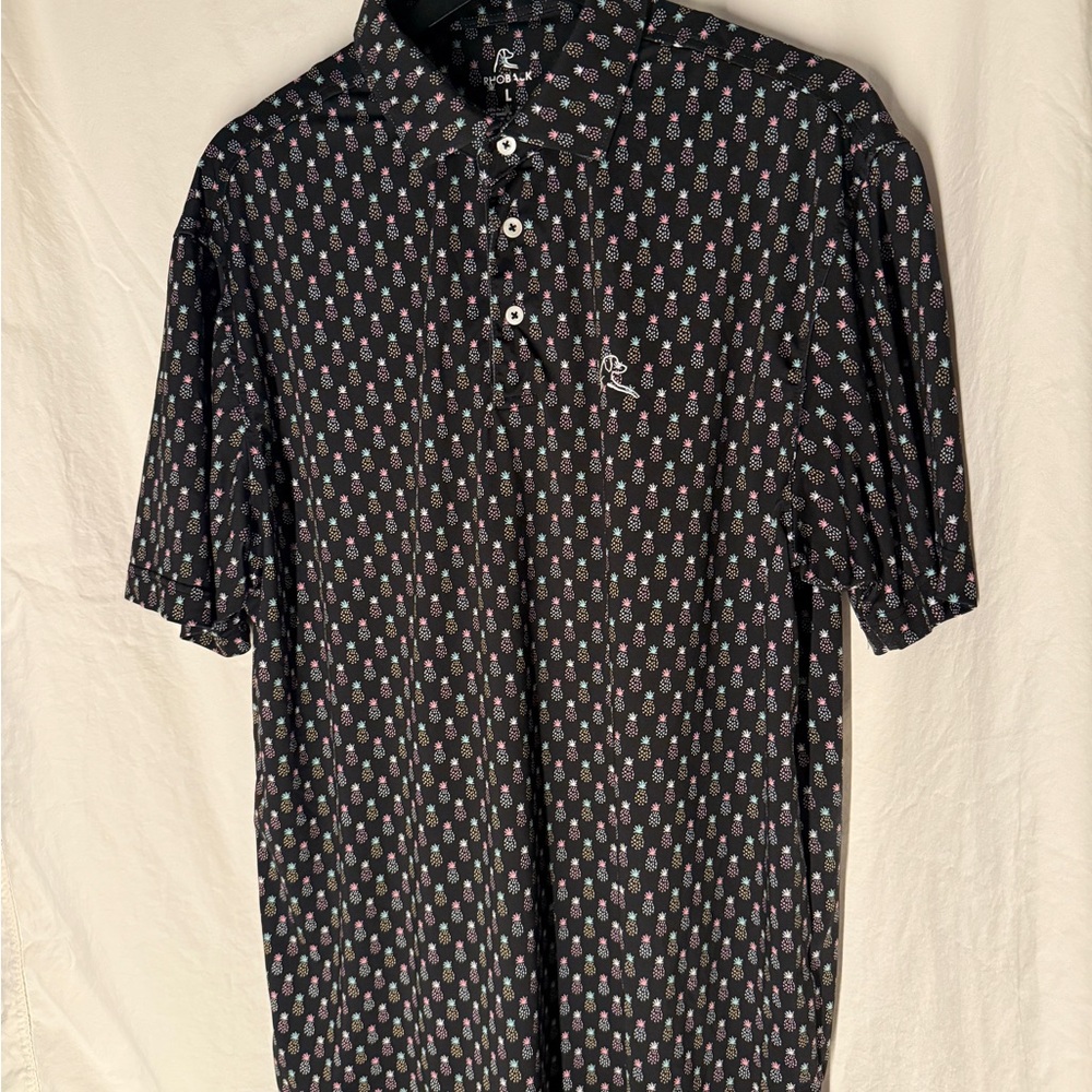 Rhoback Black Polo Shirt with Pineapple Print